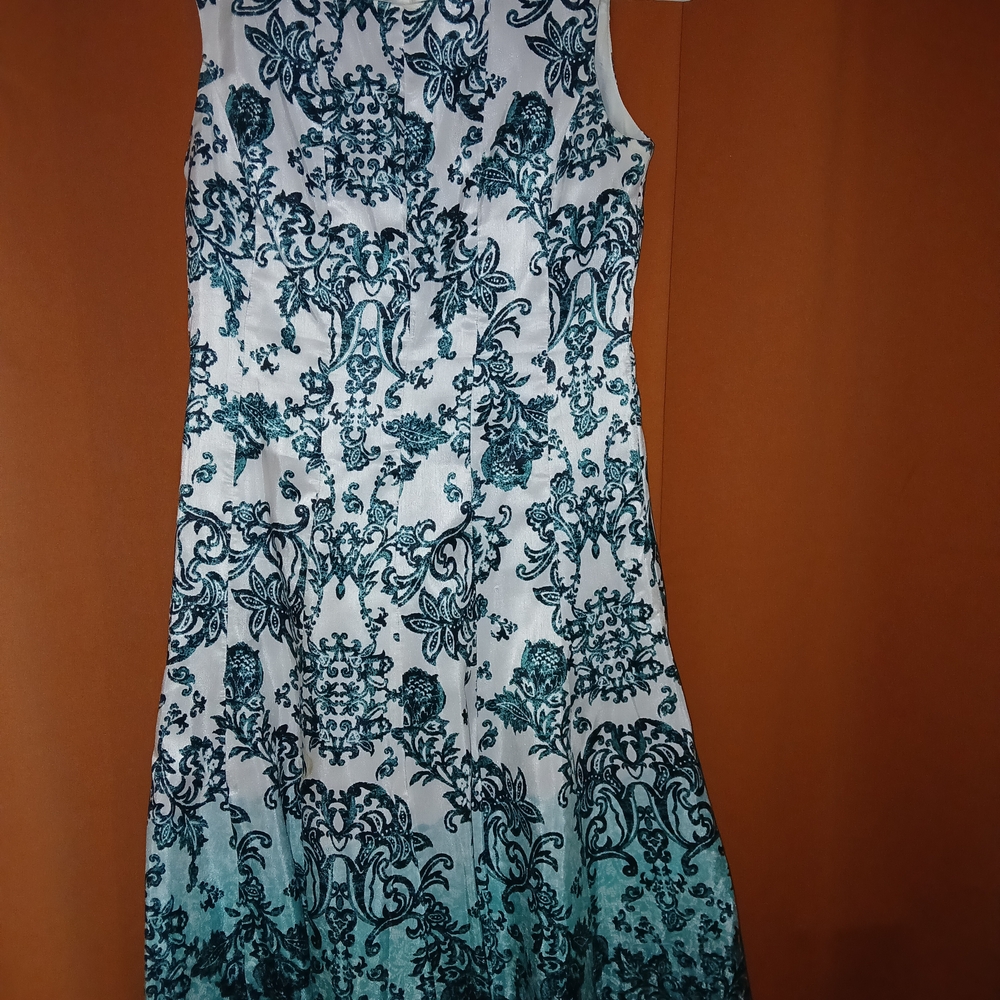 Evan Picone Teal and White Maxi Dress